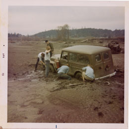 Ed Duncan's Jeep stuck in the mud near Mad River.