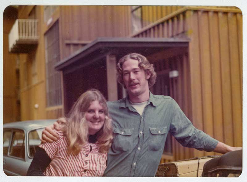 Robert Rumph and Cathy Flores outside of nearby Chinquapin Residence Hall.