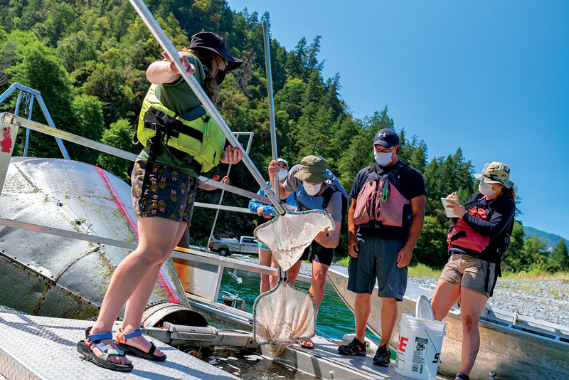 students taking specimens on a boat