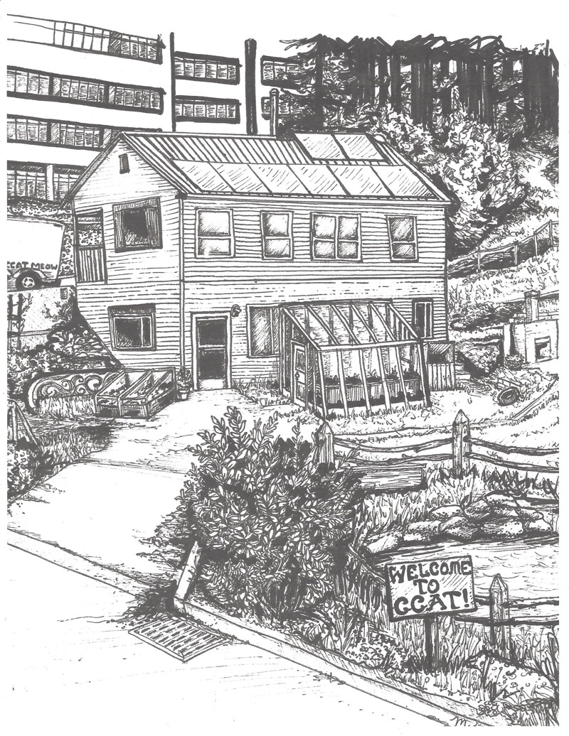 sketch of the front of the CCAT house