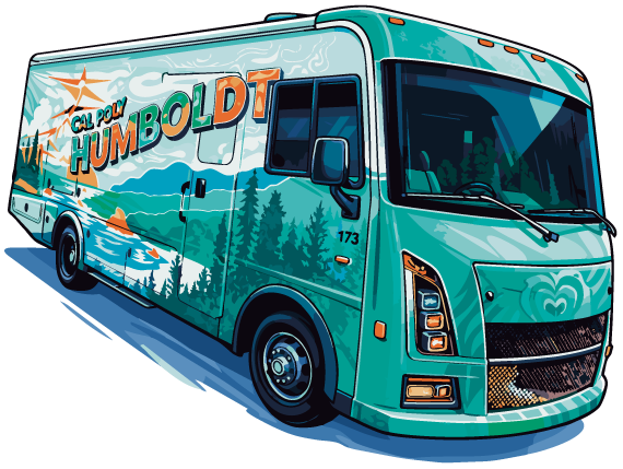 Illustrated Cal Poly Humboldt motorhome