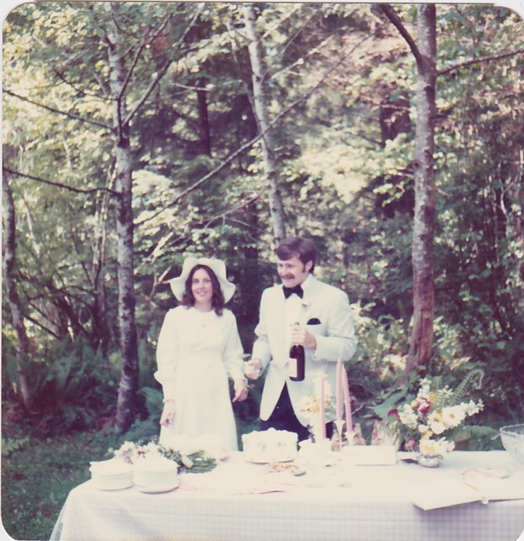 A photo of Terry and his wife Karolyn on their wedding day at Prairie Creek State Park.
