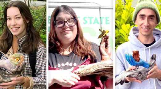 Cal Poly Humboldt student Katie Miller, Health Educator Ravin Craig, and Art Professor Stephen Nachtigall.