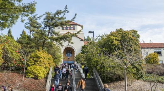 Students on Founders Hall stairs