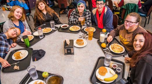 Students enjoy a free late night breakfast during Finals week.
