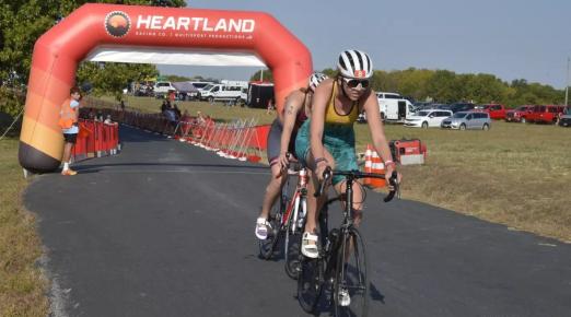 A photo of a Humboldt student athlete competing in a triathlon. 