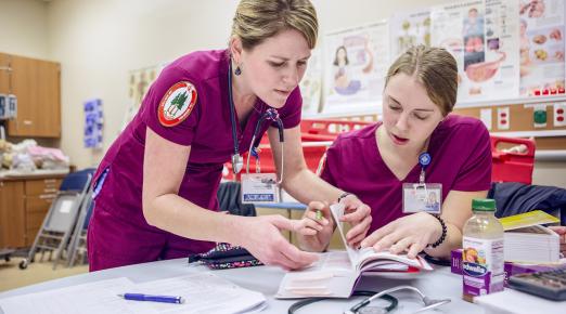 Two students in the College of the Redwoods' RN program.