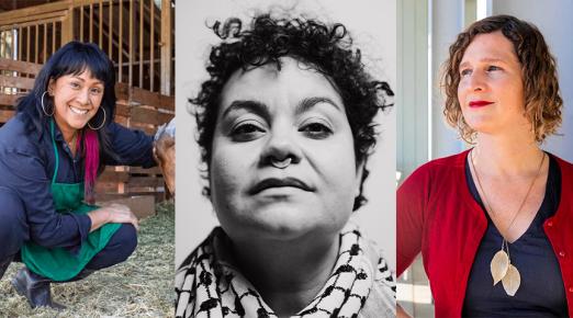 A collage photo of CDOR 2025 featured speakers: Robyn Magalit Rodriguez, Maree Brown, Micha Cárdenas.