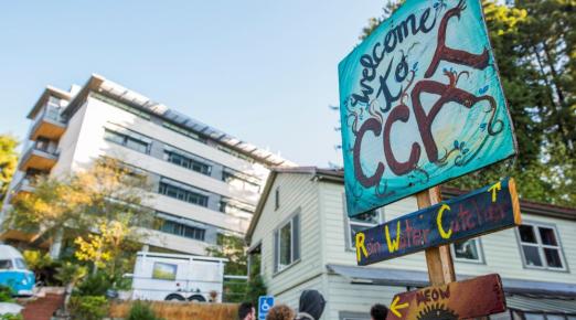 A photo of the CCAT sign in front of the Buck House