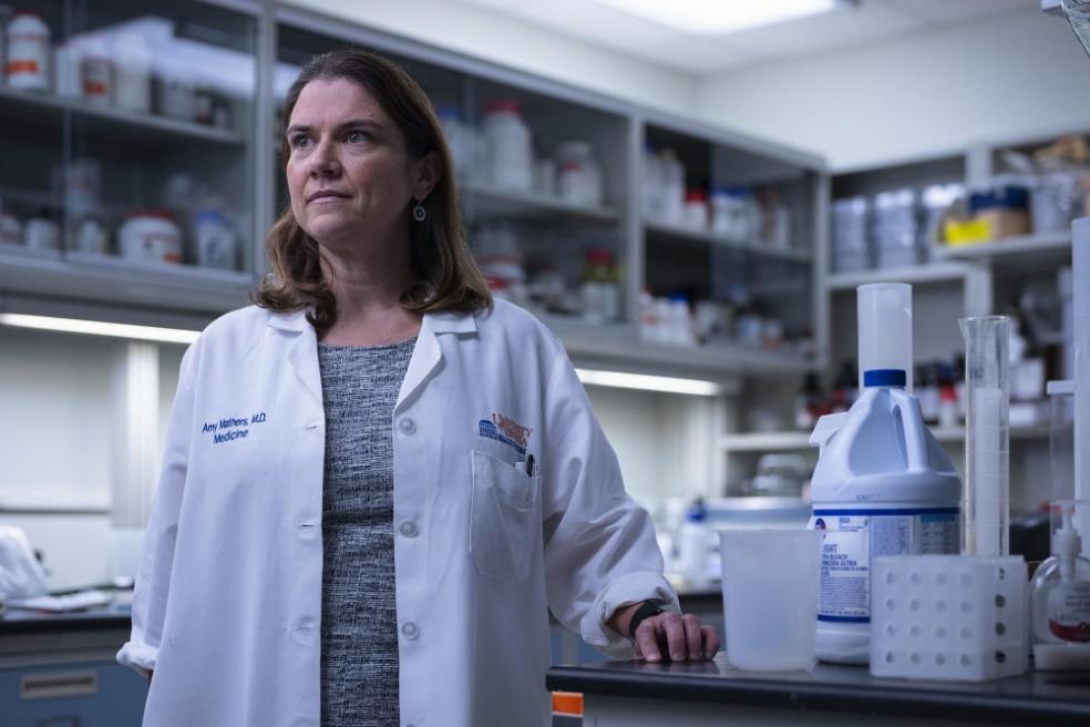Dr. Amy Mathers in the medical lab at the University of Virginia. Photo by Sanjay Suchak Dr. Amy Mathers