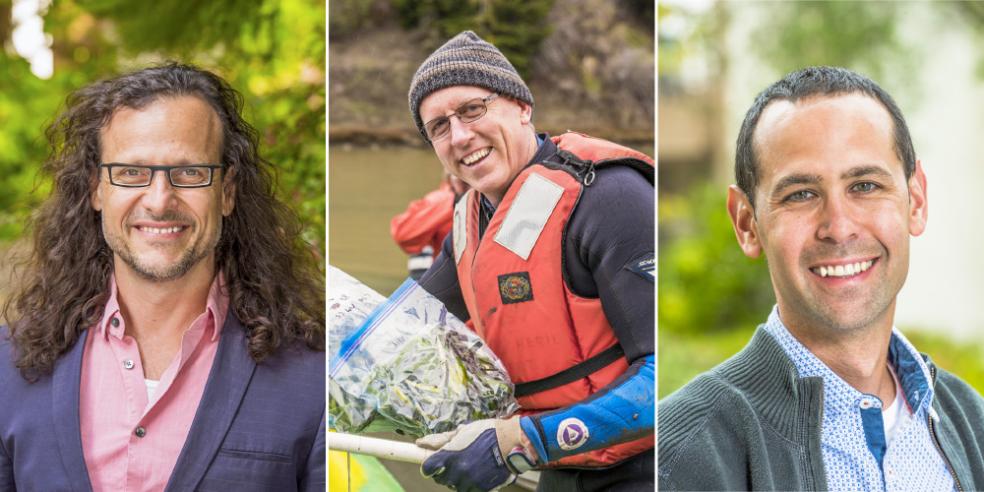 Headshots of Distinguished Faculty awardees Lonny Grafman, Frank Shaughnessy, and Michihiro Sugata