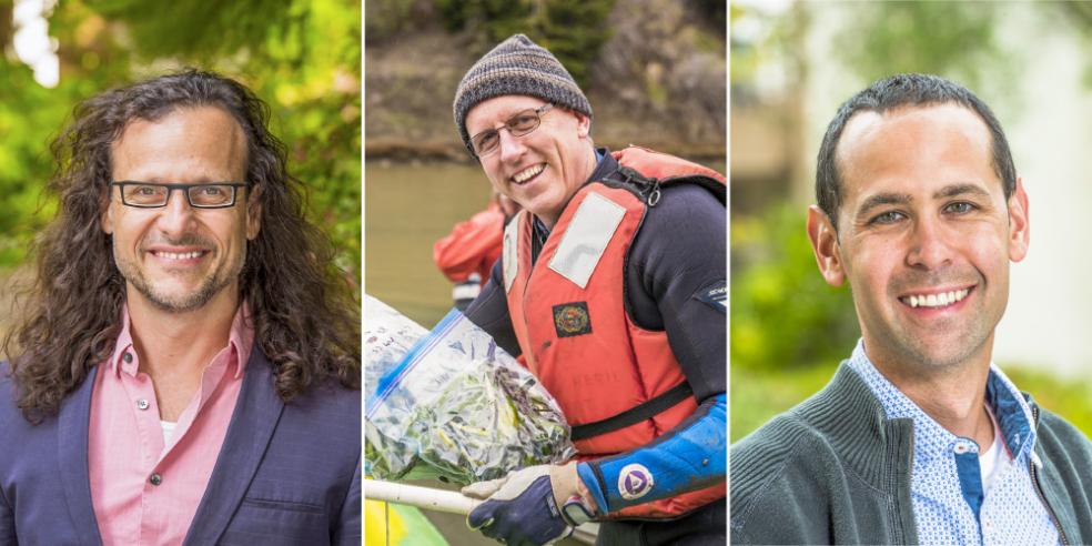 Headshots of Distinguished Faculty awardees Lonny Grafman, Frank Shaughnessy, and Michihiro Sugata