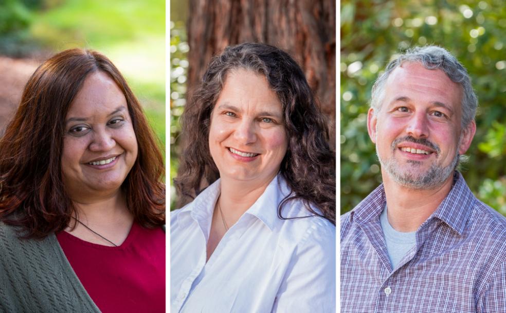 Headshots of 2021-22 Distinguished Faculty awardees Meenal Rana, Sonja Manor, and Jeffrey Kane 