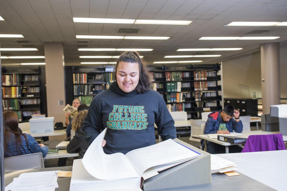 Student participating in Cal Poly Humboldt's TRIO Educational Talent Search program at the Library.