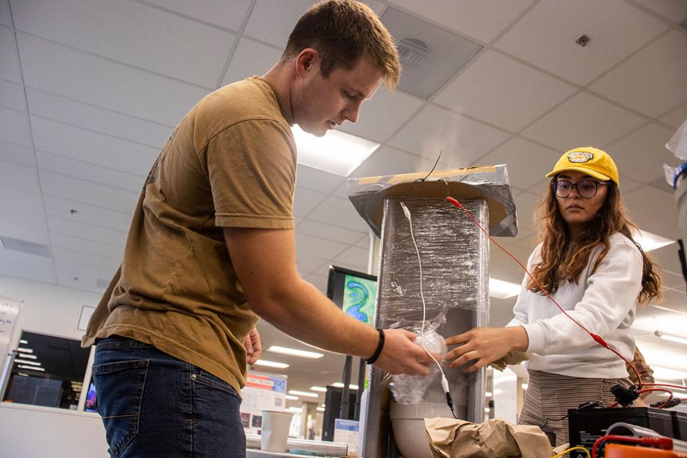 Cal Poly Humboldt Engineering and journalism students collaborate to build prototypes for interactive science-themed exhibits that will be featured at the Discovery Museum in Eureka.