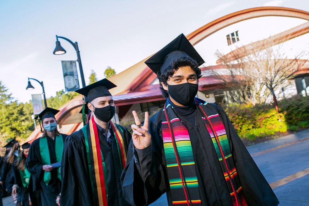 Humboldt students line up to participate in Fall Commencement.