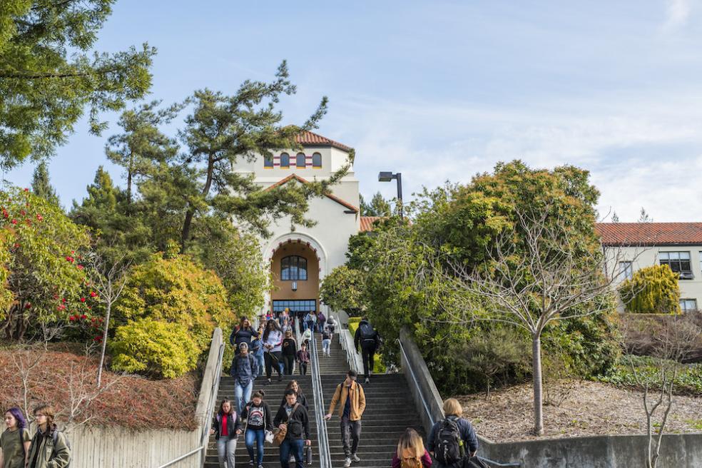 Students on Founders Hall stairs Students on Founders Hall stairs