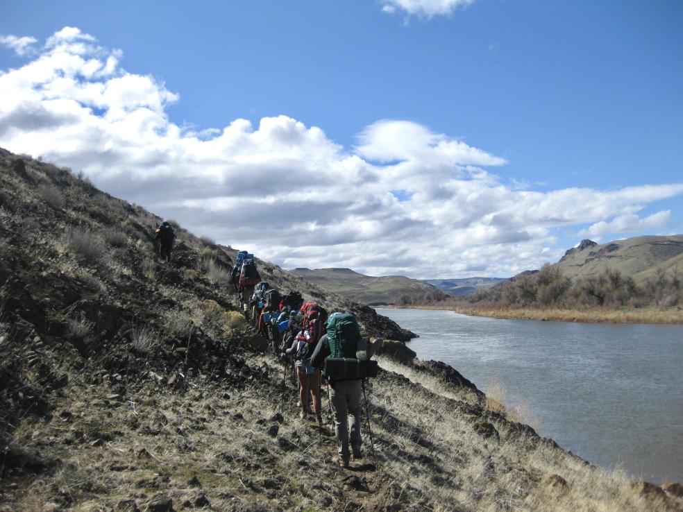 The group, which included Professor Marchand and alum Journee Eib (‘22, Recreation Administration), following the Owyhee River. Photo by Rhiannon Marquis.