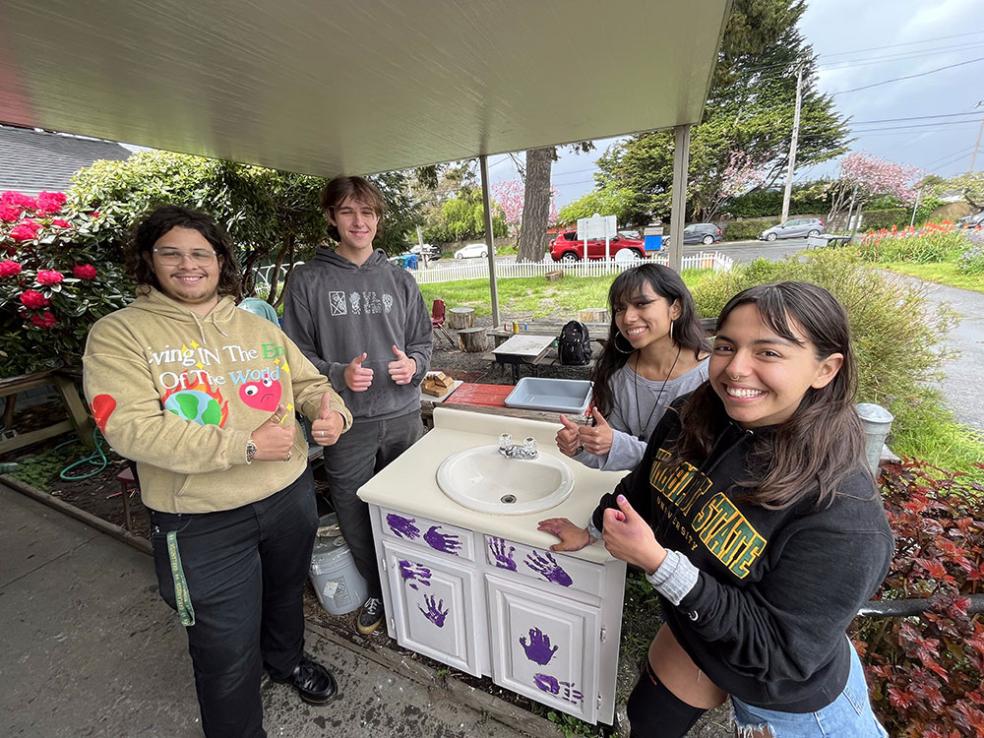 A solar heated sink was one of several projects Cal Poly Humboldt students designed with input from Trillium Charter School students.