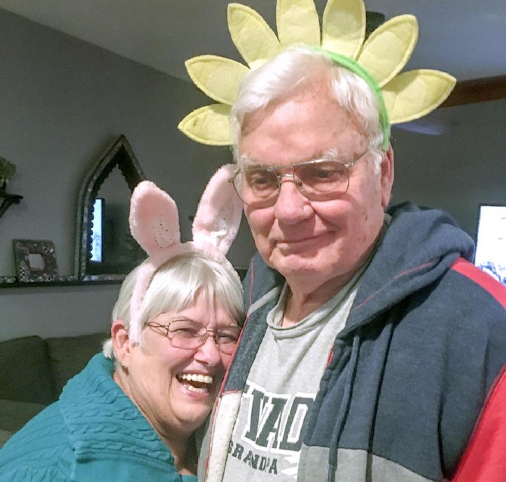 Pattie and Glen Atkinson, of Nevada, showing their playful nature wearing bunny and flower headbands.