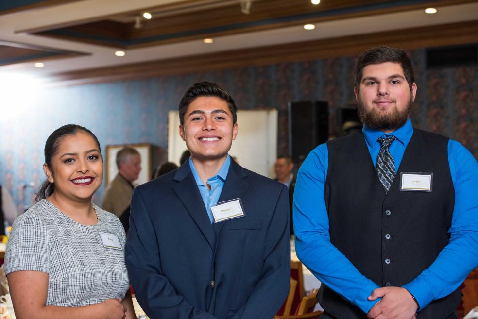 At an event sponsored by the Humboldt State University Foundation, HSU students Ana Cortes (left), Benicio Benevides-Garb (center), and Jesse Bowling (right) shared how scholarships supported their college dreams. 