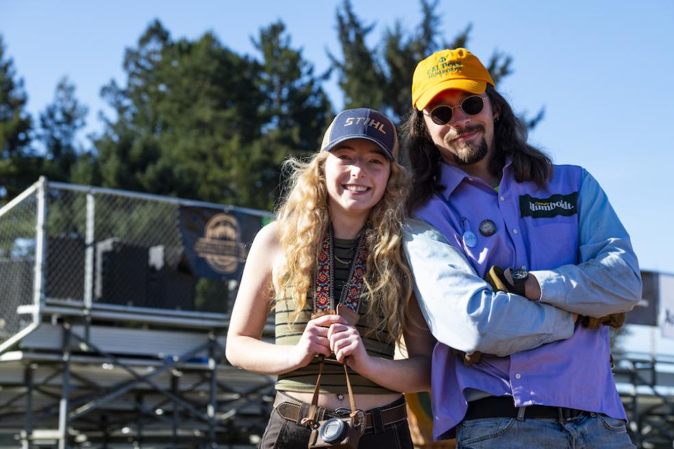 Cal Poly Humboldt’s Logging Sports team took first place at the Western Forestry Clubs Conclave. Pictured: Sam Erwin (left) and Aidan Jack Murphy (right).