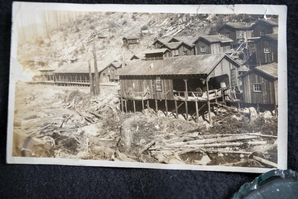 Maggie’s Camp (pictured in the forefront), named after Falk’s lead cook, Maggie McNeil, with cabins in the background which housed workers who sometimes toiled in the mill for 12+ hours a day.