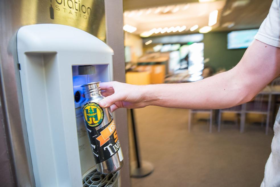 Cal Poly Humboldt offers 65 reusable bottle fillers across campus in place of single use plastic bottles, which were banned from being sold on campus.