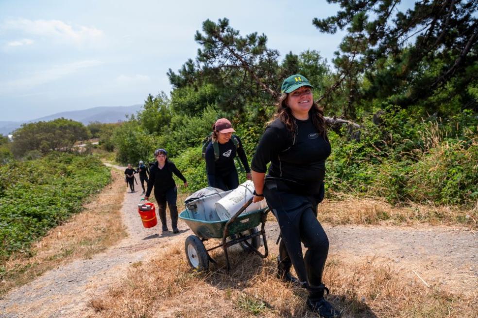 Fisheries Biology grad students research on what otter's eat at the Arcata Marsh.