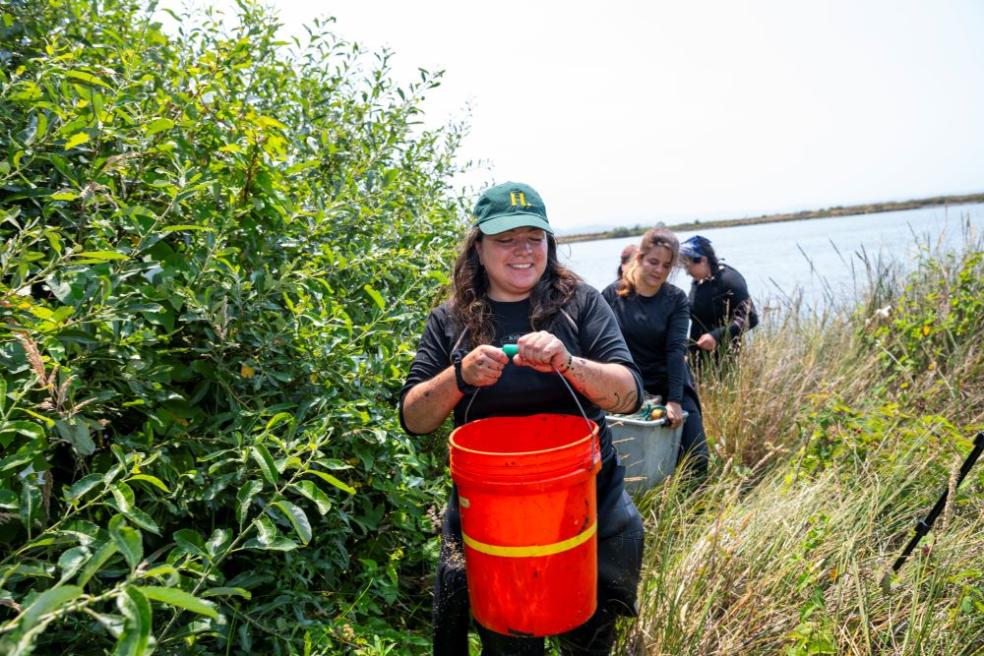 Fisheries Biology grad students research on what otter's eat at the Arcata Marsh.