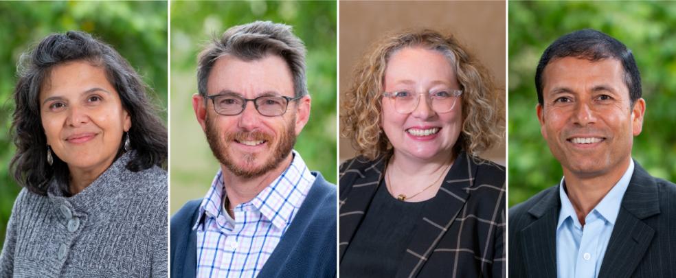 From left to right: A photo of Andrea Juarez, Loren Cannon, Sara Sterner, and Hamnath Panta the 2024 Distinguished Faculty. 