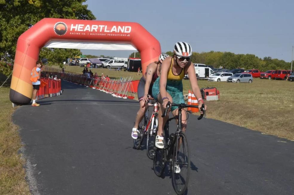 A photo of a Humboldt student athlete competing in a triathlon. 