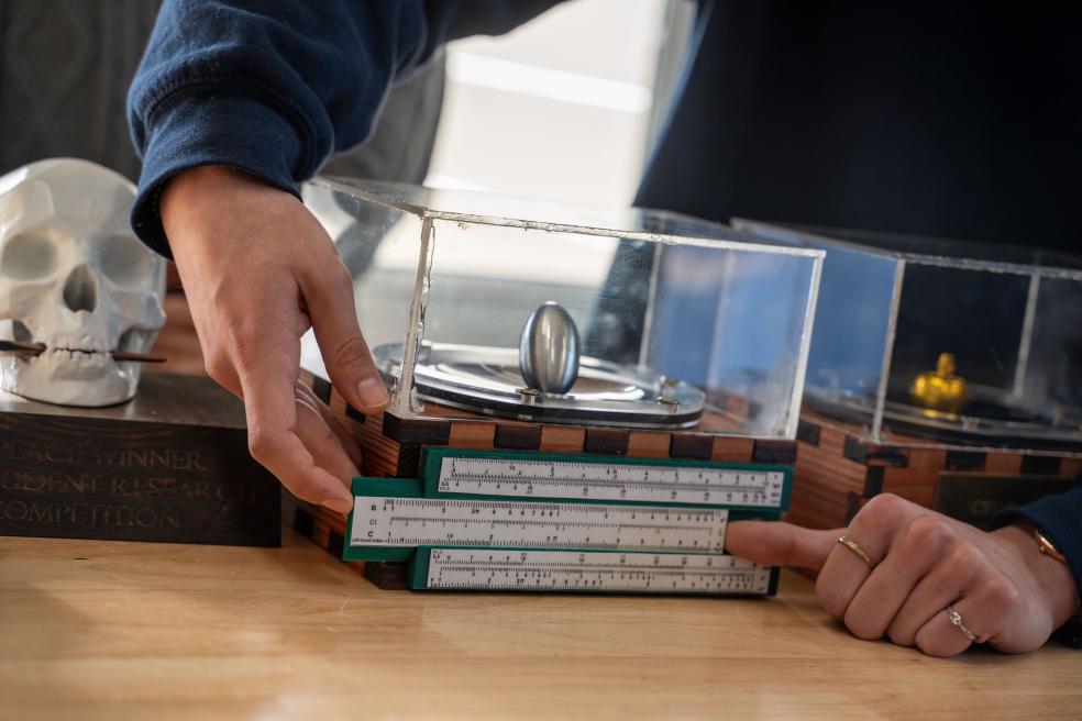 The Physical Sciences and Mathematics Trophy features a spinning Columbus egg.