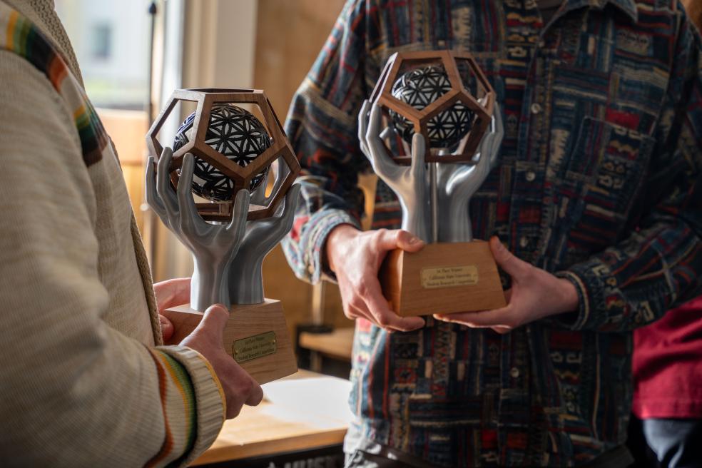 Designed for the winners of the Creative Arts and Design category, the "Hands Holding a Star" trophy symbolizes an offering of creative spark.