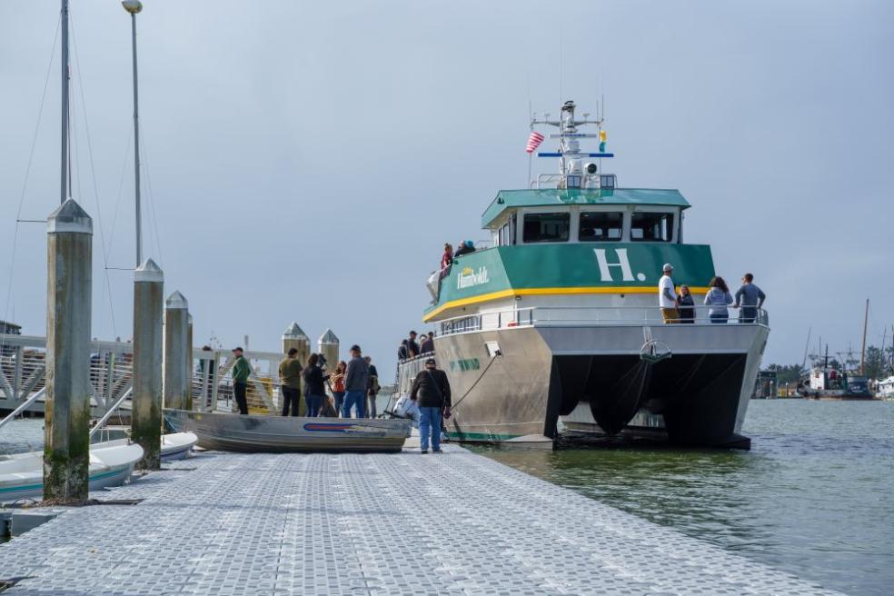 A photo of the R/V North Wind docked in the Humboldt Bay.