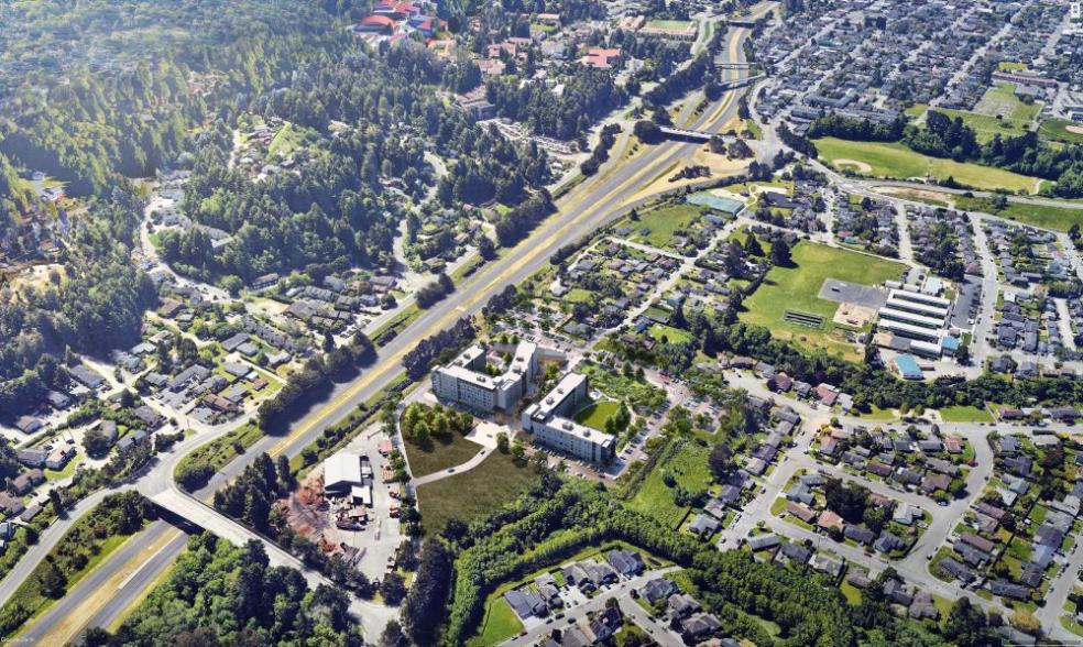 An artistic rendering of an aerial view of the Hinarr Hu Moulik student housing complex.