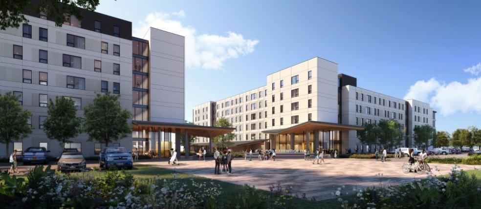 An artistic rendering of the Hinarr Hu Moulik student housing complex.