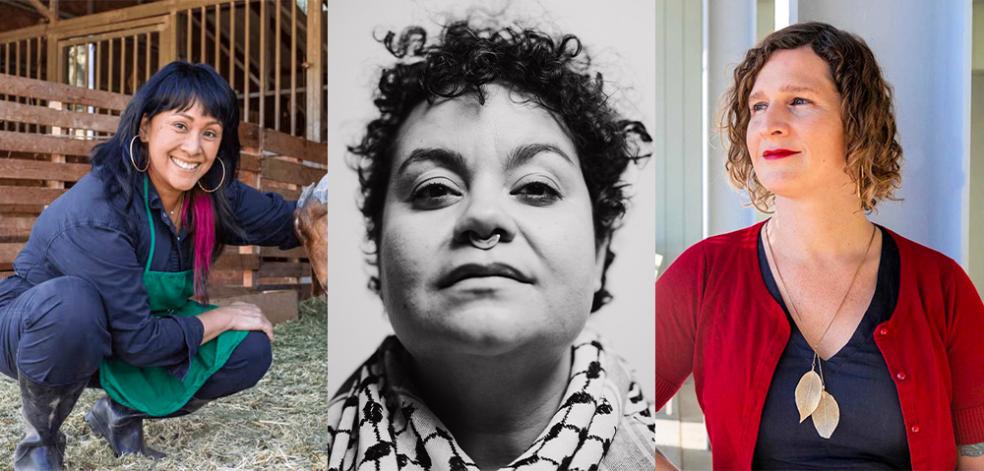 A collage photo of CDOR 2025 featured speakers: Robyn Magalit Rodriguez, Adrienne Maree Brown, Micha Cárdenas. 