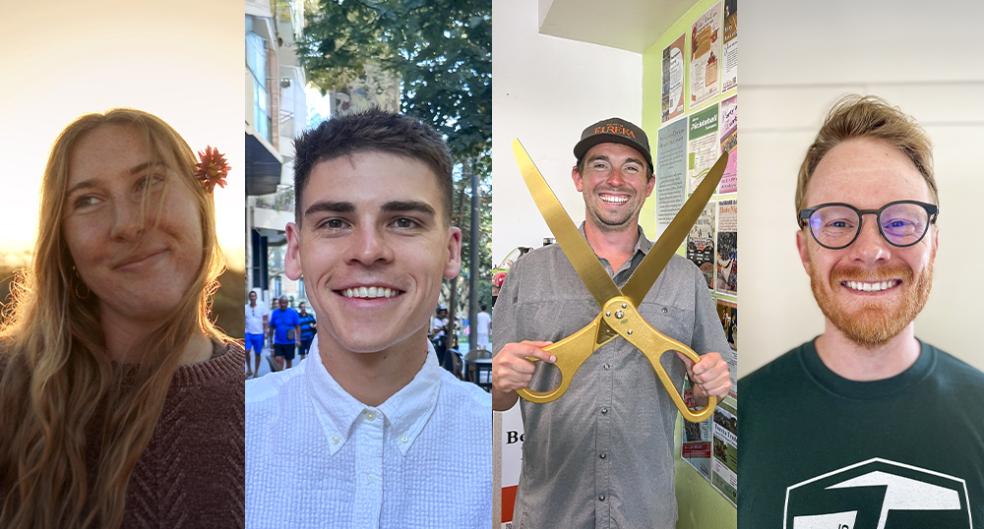 Trinity Abercrombie, Zane Stromberg, Jim Thomas, and Sam Walker A photo collage of the Fall 2025 Humboldt Alumni Scholarship recipients: Trinity Abercrombie, Zane Stromberg, Jim Thomas, and Sam Walker