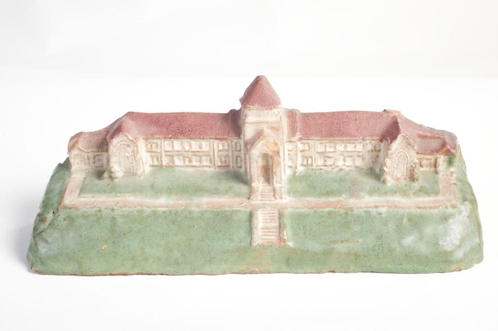 A ceramic model of Founders Hall created by Horace “Pop” Jenkins, the Industrial Arts professor for whom Jenkins Hall is named.