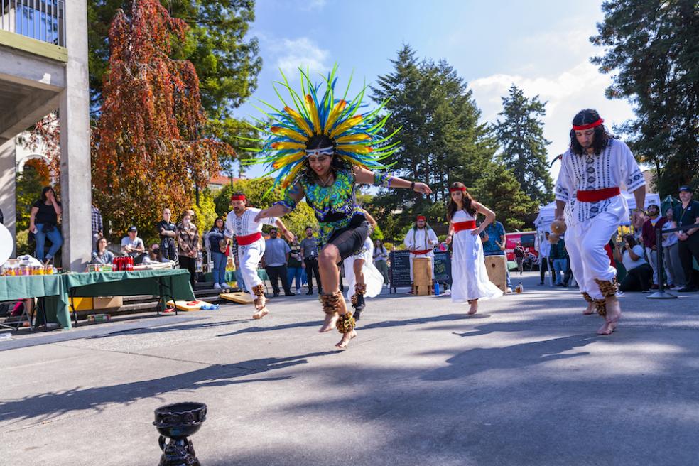Danza Azteca dancers on the quad