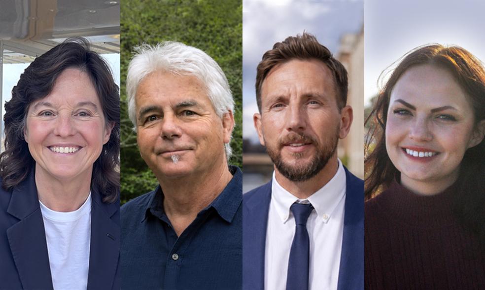 A photo collage of the 2026 Distinguished Alumni awardees: Meg Godlewski, John McGuire, Scottie Lee Meyers, and Maeve Talamantes. 