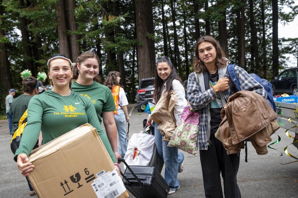 Students and their families arrived on campus for Move-in Day, where volunteers—including Cal Poly Humboldt President Richard Carvajal and student athletes—helped them moved their belongings into their new student residences. 