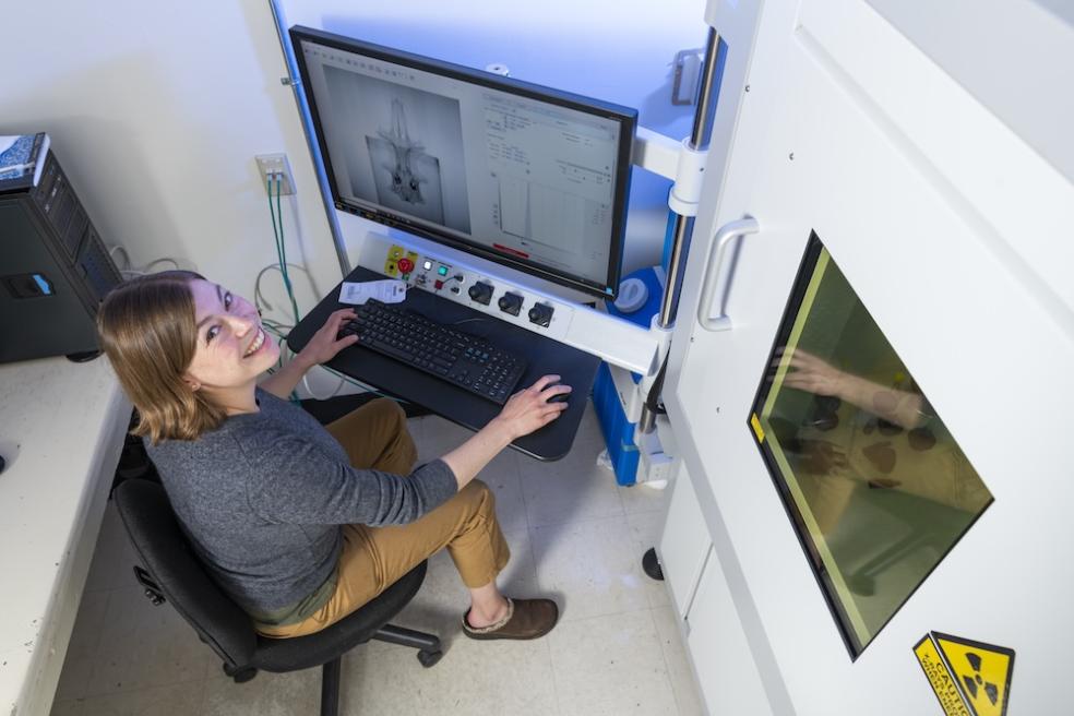 Biological Science Professor Allison Bronson uses CT scanning to examine sharks without dissection.