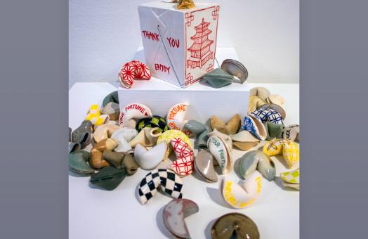 Rebecca Suen, If You Still Think MSG Is Bad For You Then... 2022, Ceramics, underglaze, glaze, gold luster and steel. 2022 Permanent Collection Purchase Prize winner.