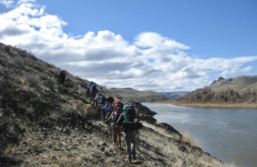 The group, which included Professor Marchand and alum Journee Eib (‘22, Recreation Administration), following the Owyhee River. Photo by Rhiannon Marquis.