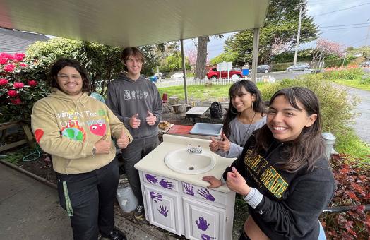 A solar heated sink was one of several projects Cal Poly Humboldt students designed with input from Trillium Charter School students.