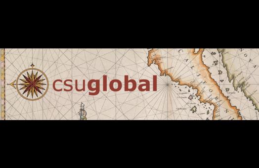 The csuglobal logo is inspired by a compass on a map from 1666. However, the logo intentionally points west, “away from the dominance of the north and towards both the place and ideal of California,” according to Holmes. Photo courtesy of Alison Holmes. 