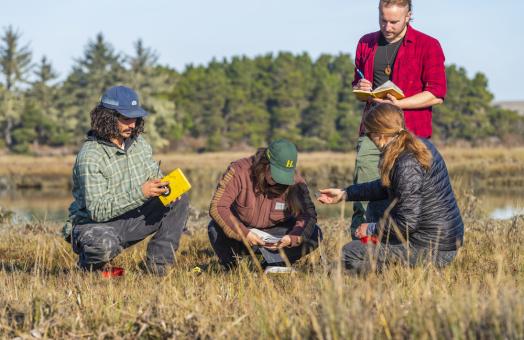 Geology students taking core samples at the Mad River Slough.