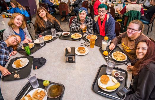 Students enjoy a free late night breakfast during Finals week.
